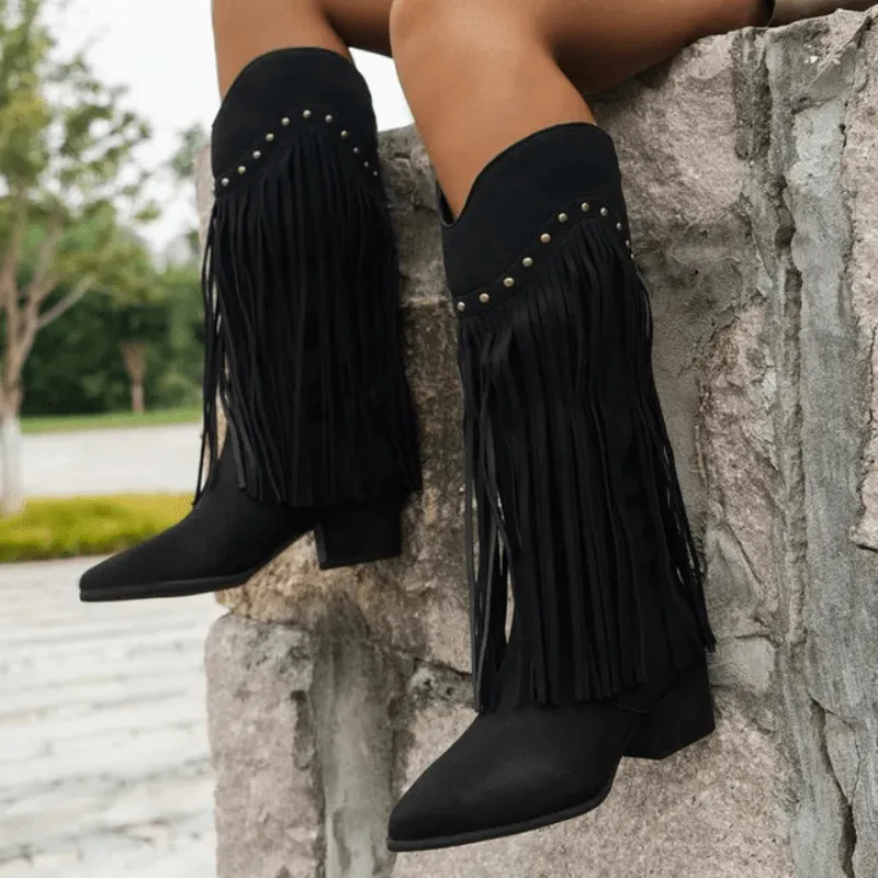 Chic Knee-High Fringe Boots