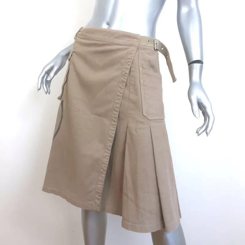 Christian Dior L'Union Fait la Force Pleated Canvas Skirt Beige Cotton Size US 6