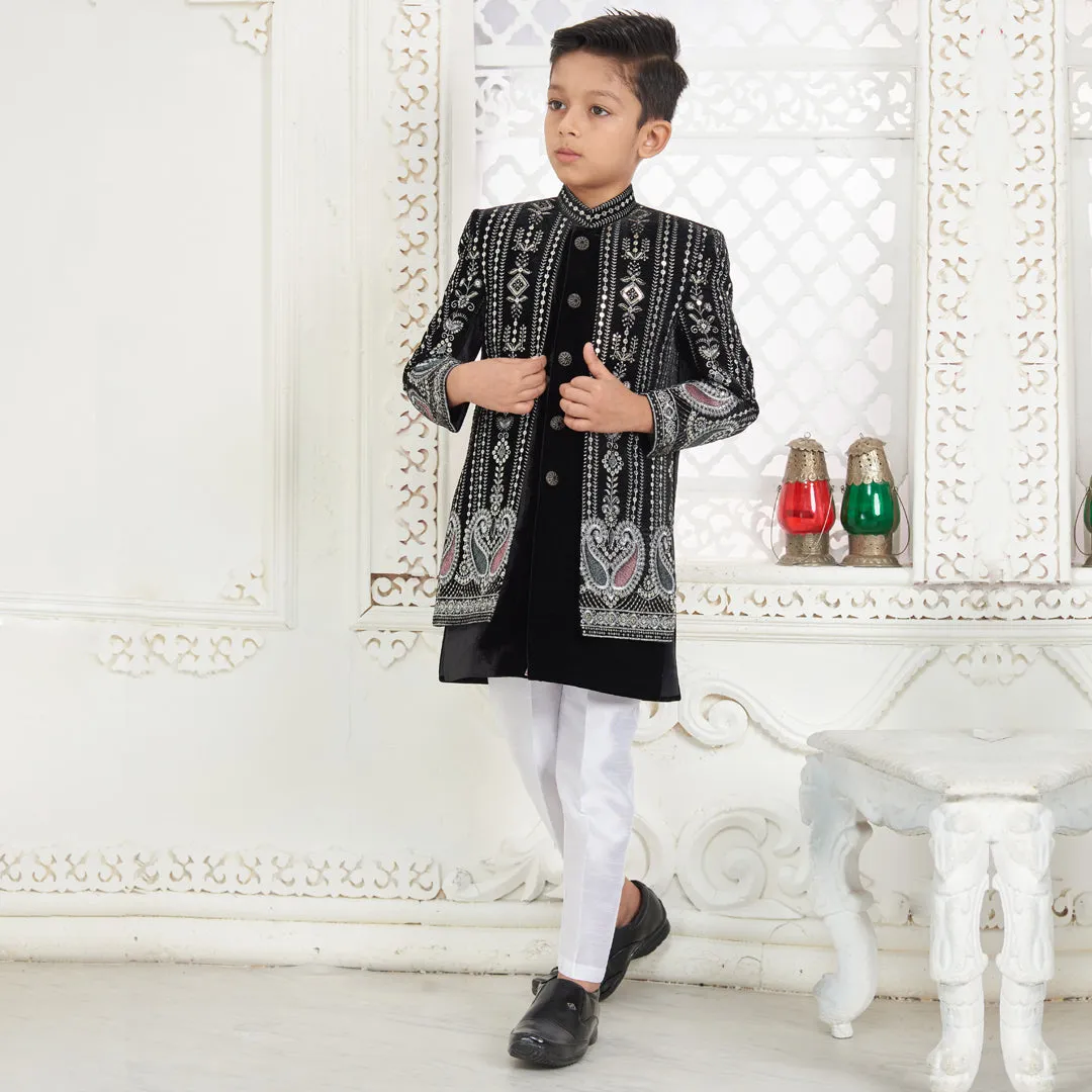Classic Black Boys Sherwani with White Pyjama
