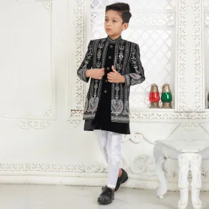 Classic Black Boys Sherwani with White Pyjama