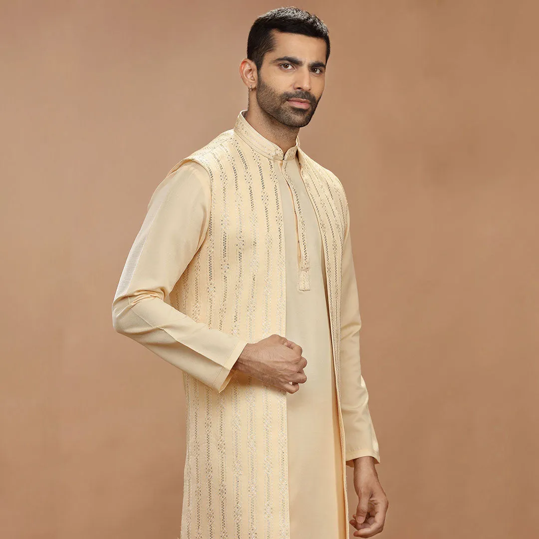 Classic Cream Kurta Set with Long Jacket