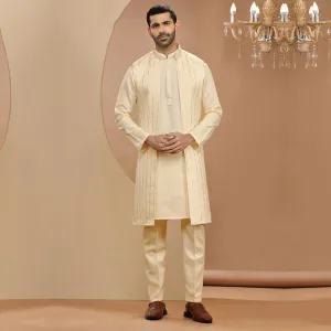 Classic Cream Kurta Set with Long Jacket