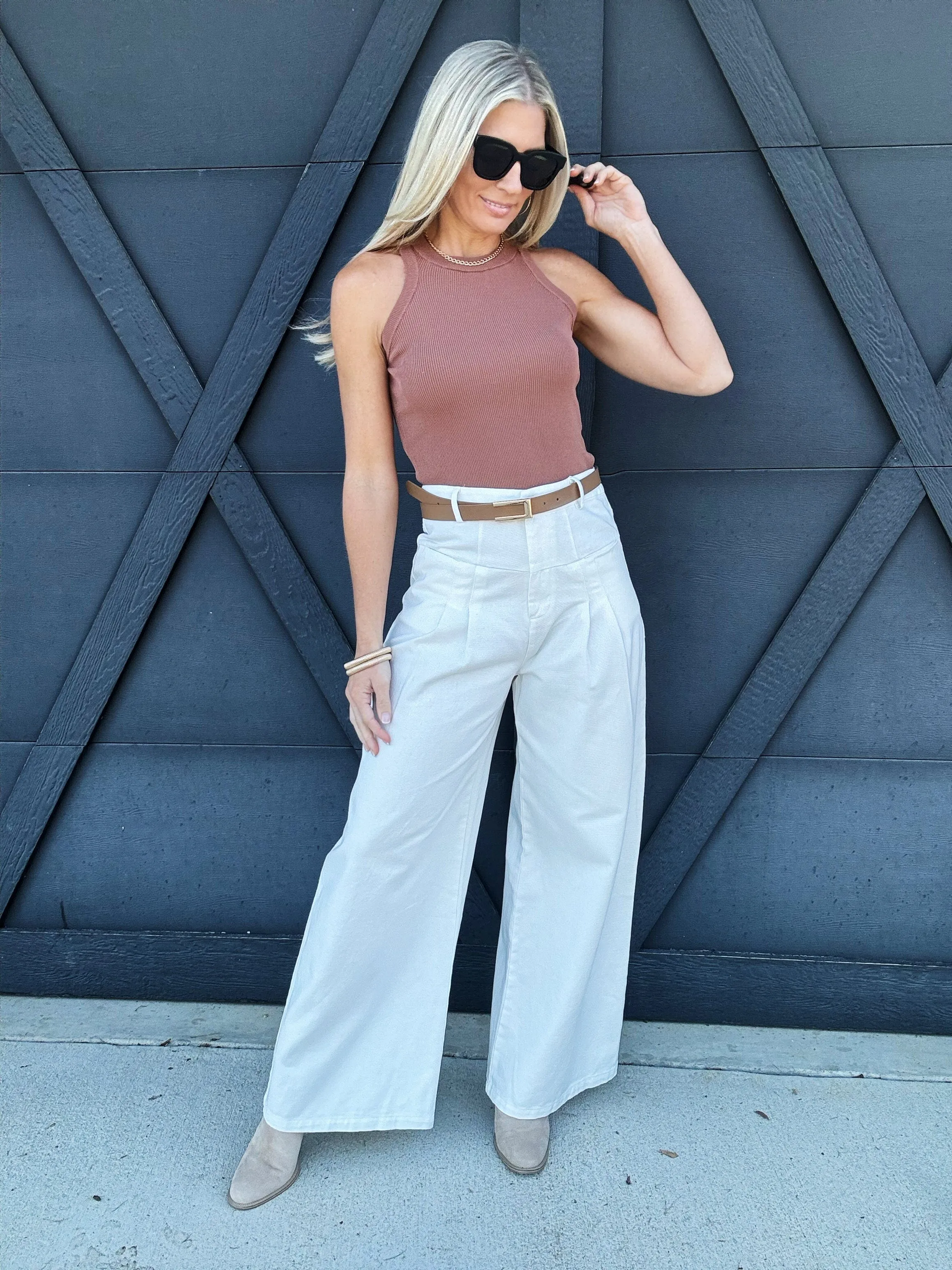 Classic Ribbed Tank Top In Red Bean