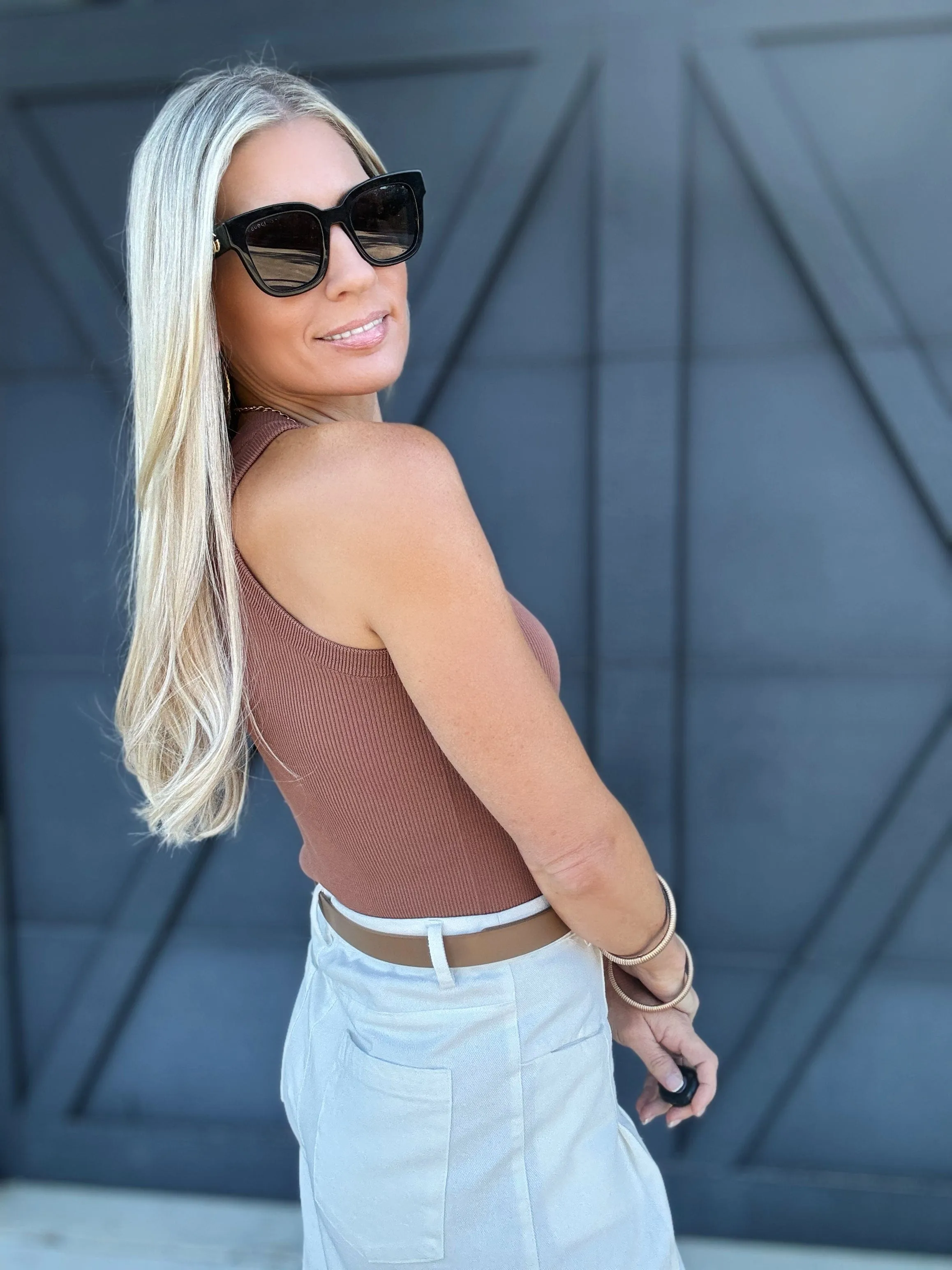 Classic Ribbed Tank Top In Red Bean