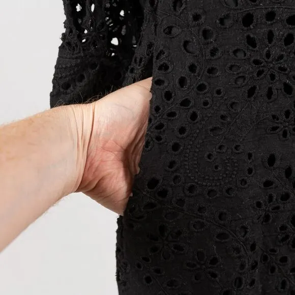 CodeXMode Henley Long Sleeve Eyelet Dress In Black
