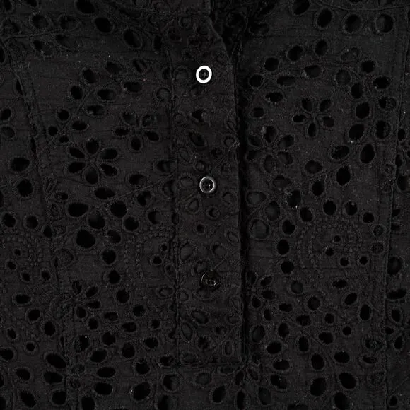 CodeXMode Henley Long Sleeve Eyelet Dress In Black