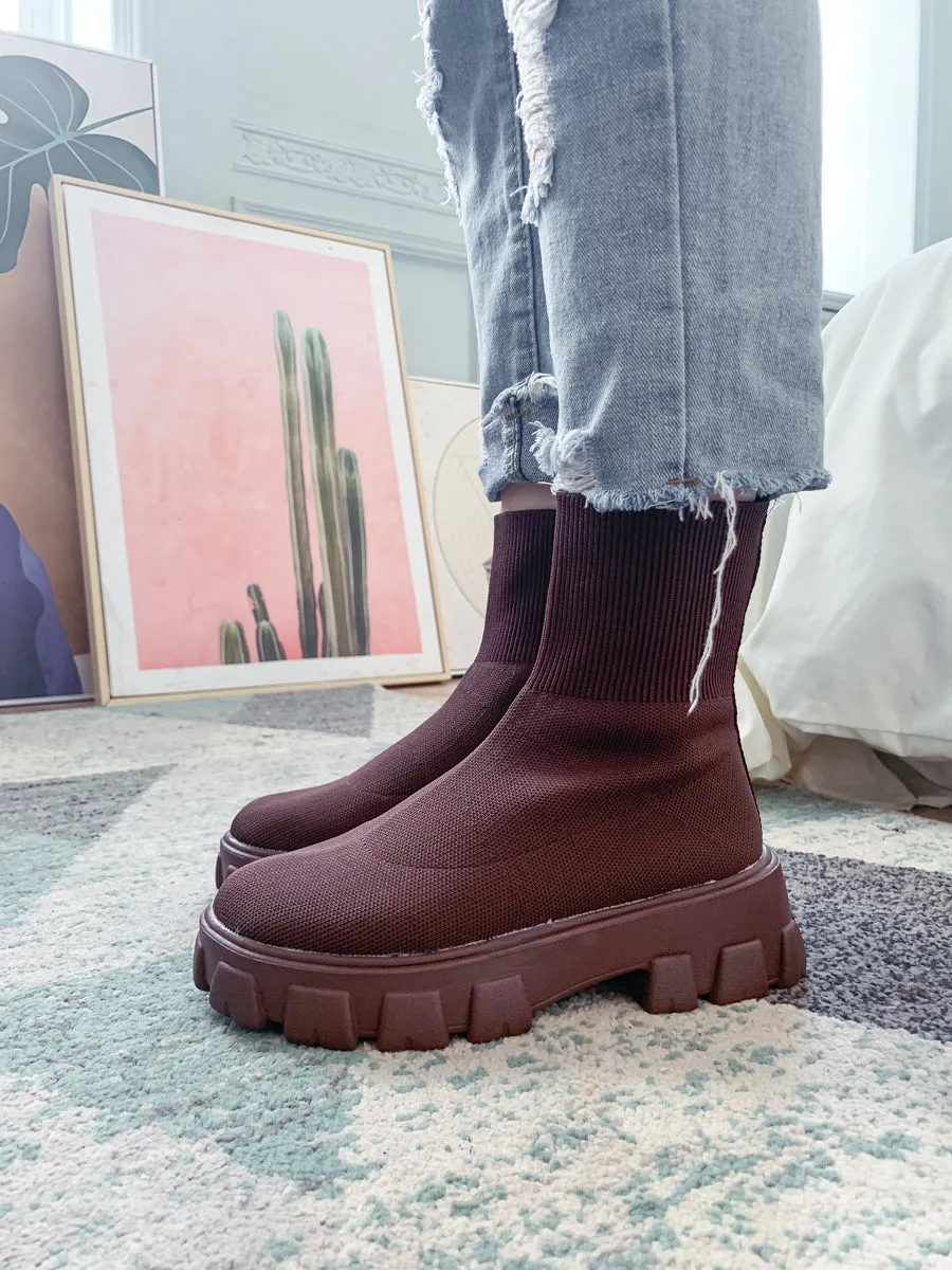 Coffee Ugly Sole Sock Boots