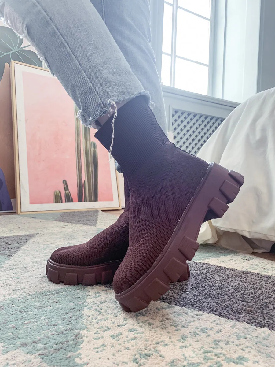 Coffee Ugly Sole Sock Boots