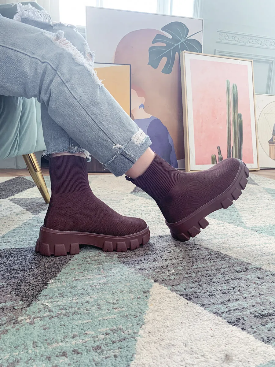 Coffee Ugly Sole Sock Boots