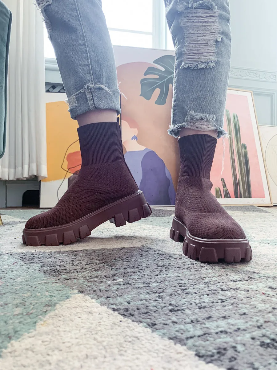 Coffee Ugly Sole Sock Boots