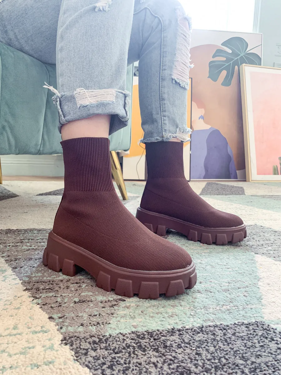 Coffee Ugly Sole Sock Boots