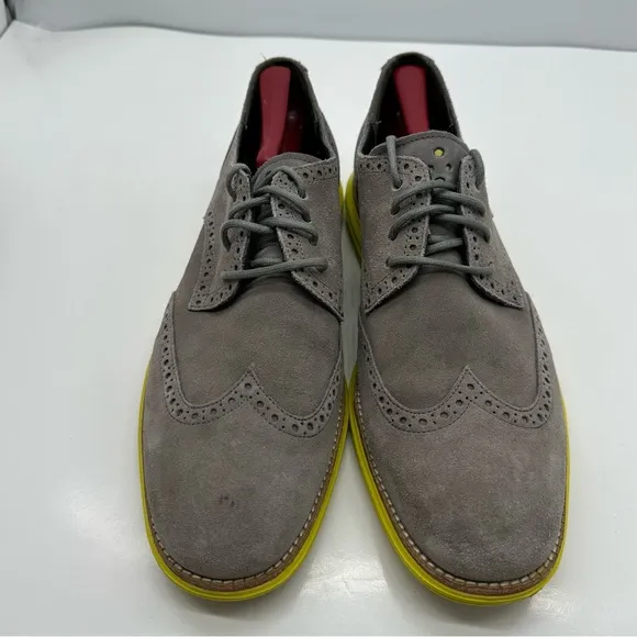 Cole Haan Lunargrand Mens 11 Oxford Shoe Wingtip Suede Grey/Yellow C10226 Casual