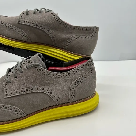 Cole Haan Lunargrand Mens 11 Oxford Shoe Wingtip Suede Grey/Yellow C10226 Casual