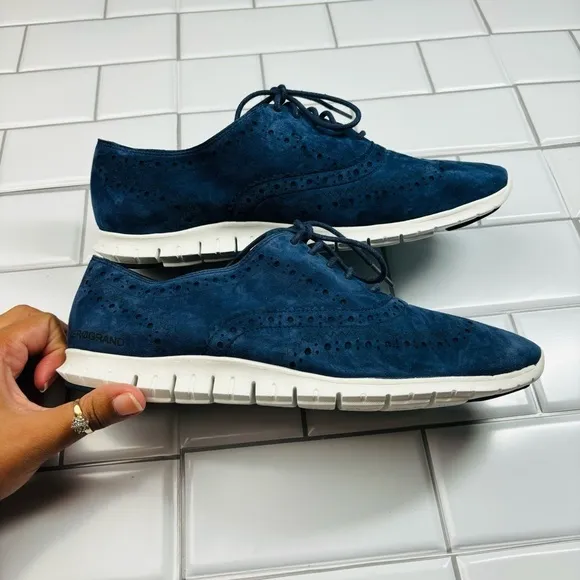 Cole Haan ZeroGrand W14474 Navy Suede Wingtip Sneaker Shoes Women's US 10.5B