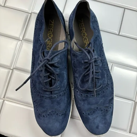 Cole Haan ZeroGrand W14474 Navy Suede Wingtip Sneaker Shoes Women's US 10.5B