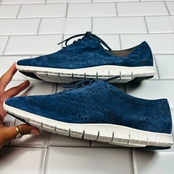 Cole Haan ZeroGrand W14474 Navy Suede Wingtip Sneaker Shoes Women's US 10.5B