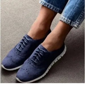 Cole Haan ZeroGrand W14474 Navy Suede Wingtip Sneaker Shoes Women's US 10.5B