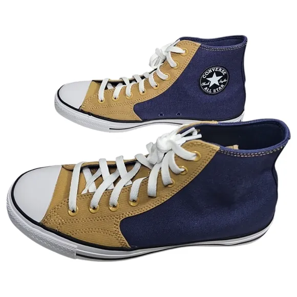 Converse Chuck Taylor Navy and Tan High-Top Sneakers