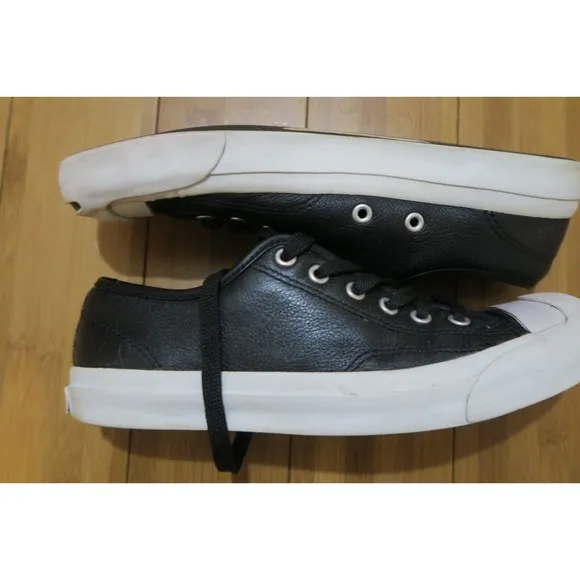 Converse Jack Purcell Ox Low Men’s 7 US Womens 8.5 Sneakers Black Leather Casual