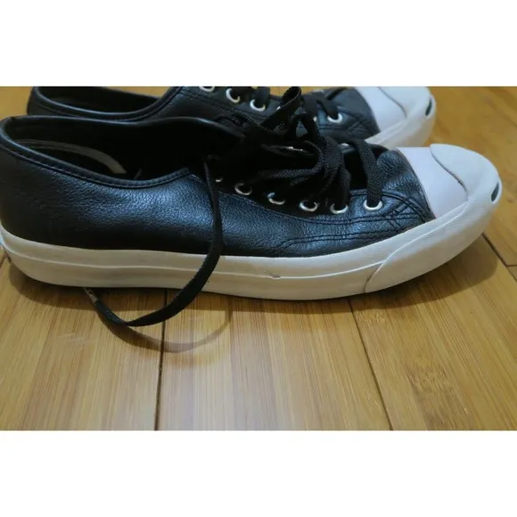 Converse Jack Purcell Ox Low Men’s 7 US Womens 8.5 Sneakers Black Leather Casual