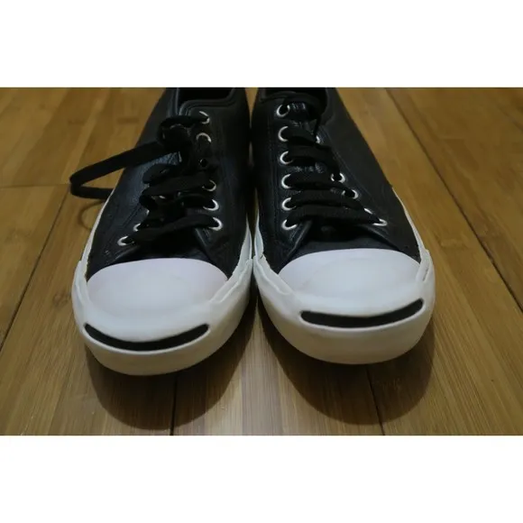 Converse Jack Purcell Ox Low Men’s 7 US Womens 8.5 Sneakers Black Leather Casual