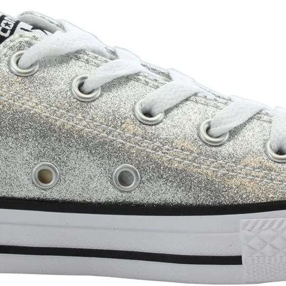 Converse Silver Glitter Chuck Taylor All Star Junior's Ox Lace Up Low Top / Sz 1