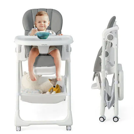 Convertible Infant Dining Chair with 5 Backrest and 3 Footrest Positions-Gray -