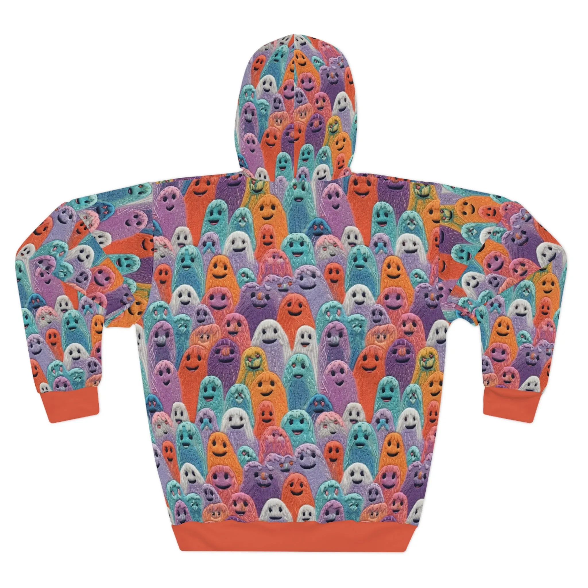 Copy of Ghosted Pullover Hoodie, Simulated Embroidery Orange and Blue Pattern, Fall Season Sweatshirt, UnisexPullover Hoodie