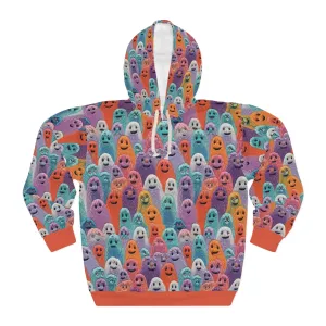 Copy of Ghosted Pullover Hoodie, Simulated Embroidery Orange and Blue Pattern, Fall Season Sweatshirt, UnisexPullover Hoodie