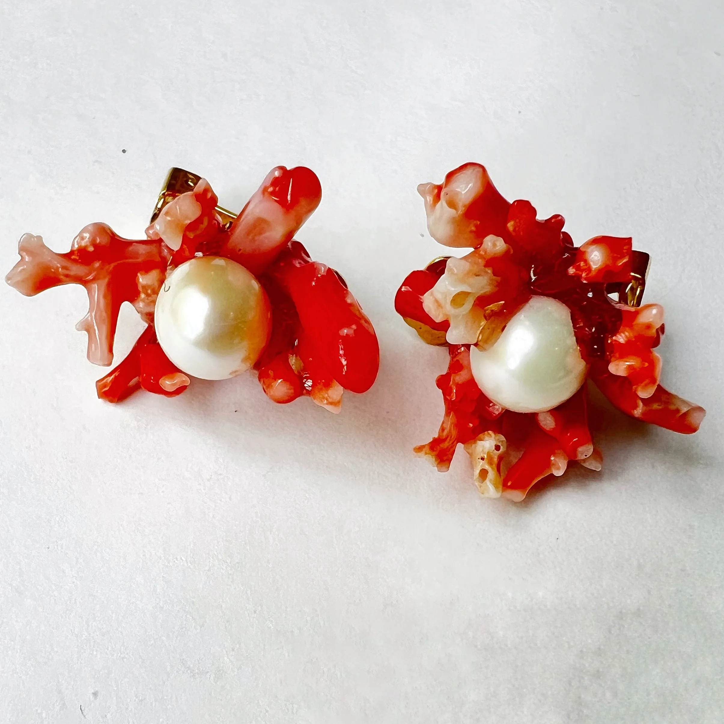Coral Branch and Pearl Earrings