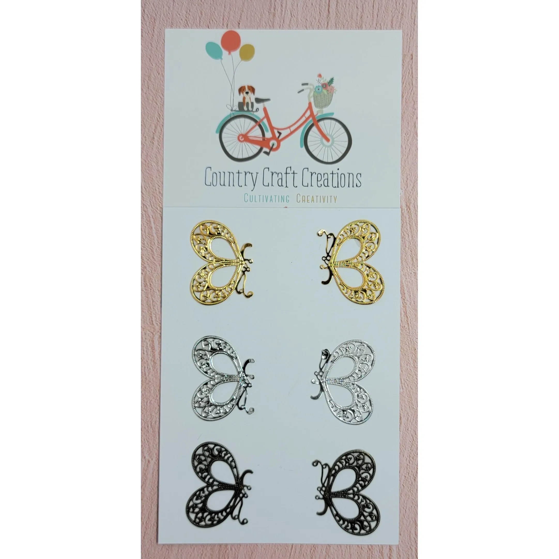 Country Craft Creations - Charms - Metal Butterflies - Gold, Silver, Bronze