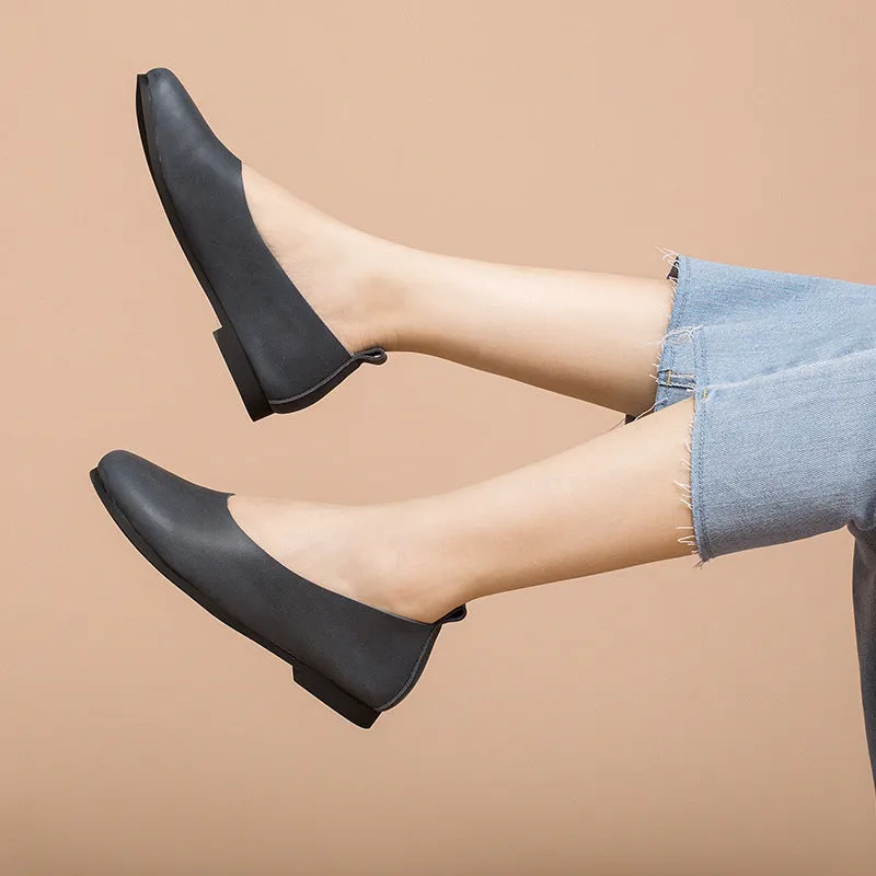 Cowhide Solid Slip-on Flat Shoes