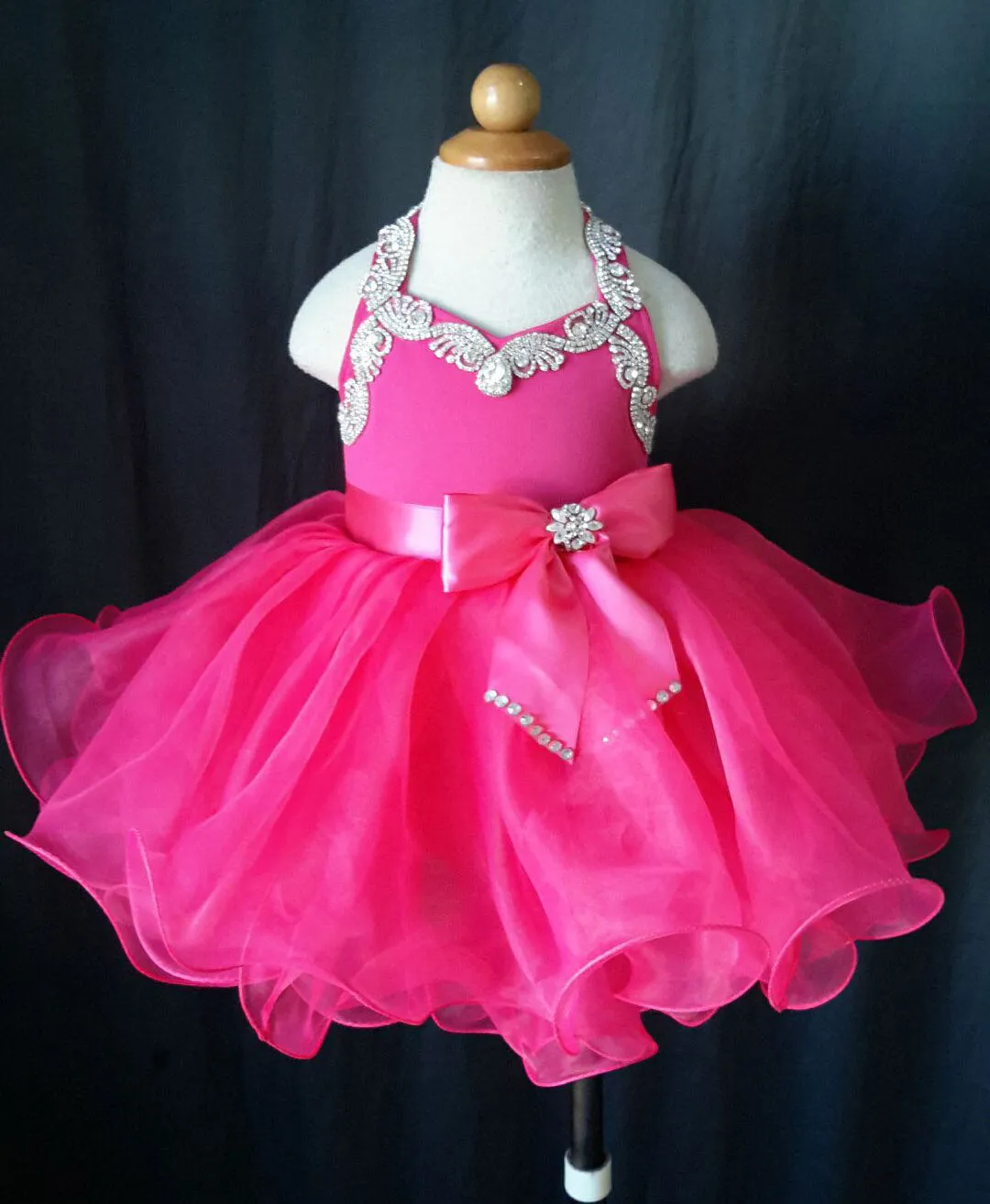 Custom Made Infant Fuchsia Baby Doll Pageant Dress