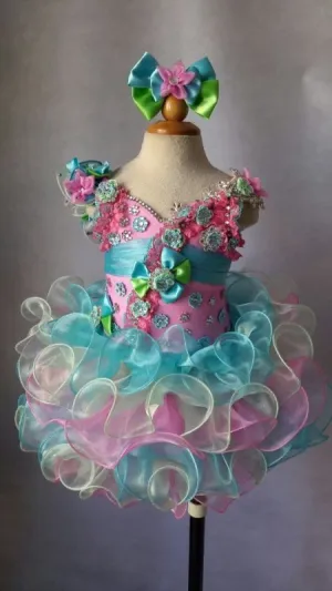Custom Made Little Girl Illusion Cupcake Pageant Dress