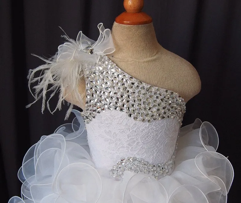 Custom Made Little Girl/Toddler/Baby Feather White Cupcake Pageant Dress