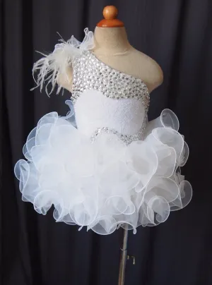 Custom Made Little Girl/Toddler/Baby Feather White Cupcake Pageant Dress