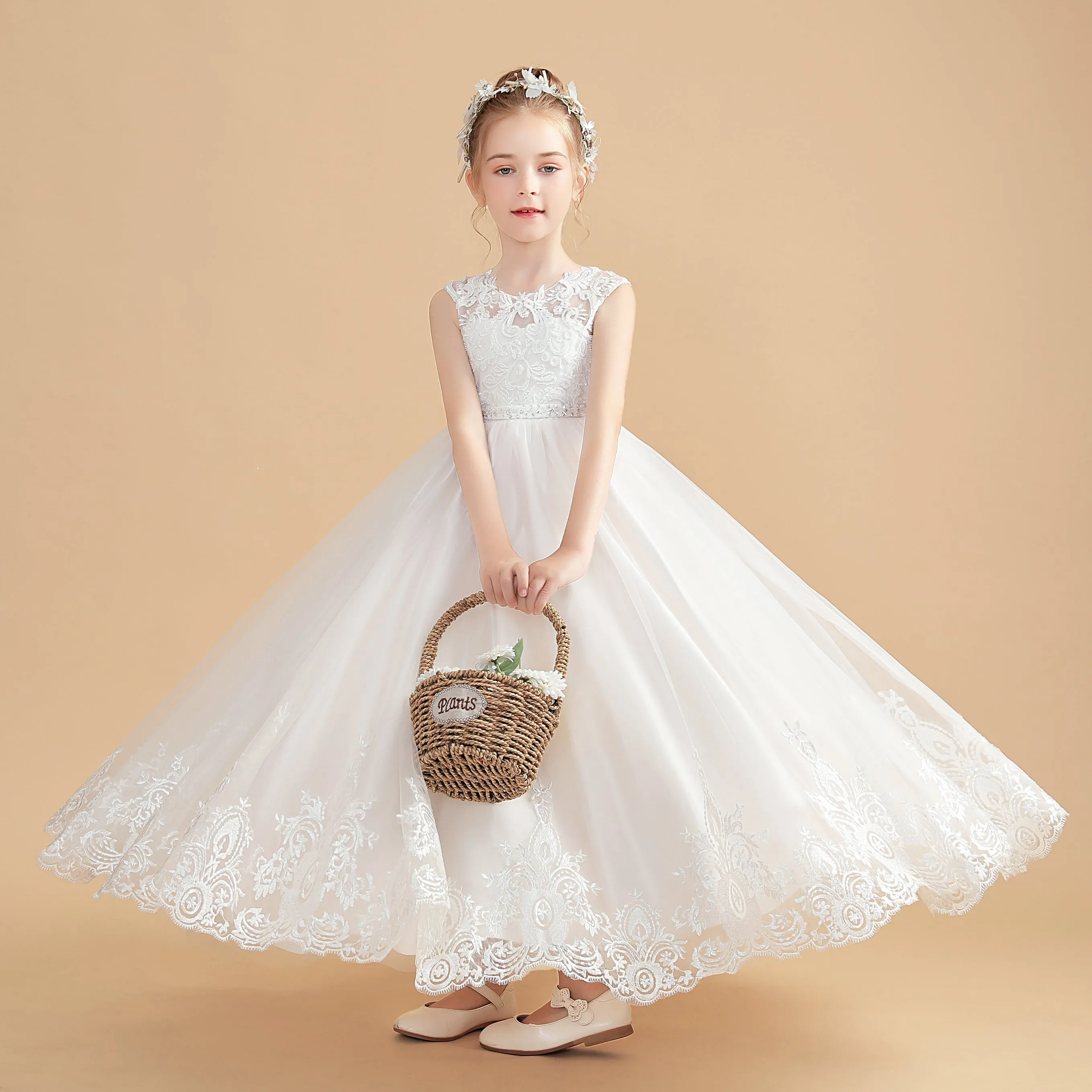 Cute Cap Sleeves Ivory Tulle Flower Girl Dresses With Beading