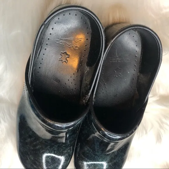 Dansko Black and Green Sparkle Slip On Mules
