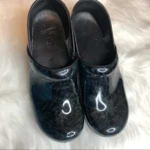 Dansko Black and Green Sparkle Slip On Mules