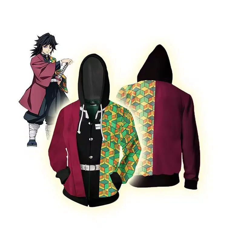 Demon Slayer Giyuu Tomioka Kimono Cosplay Zip-Up Hoodie