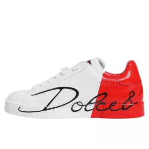 Dolce & Gabbana White Red Portofino Low Top Sneakers Shoes