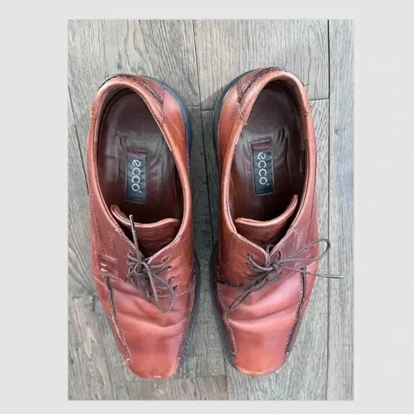 Ecco New Jersey Mink Cognac Bike Toe Tie Oxford Dress Shoes Men's Size 43 EU