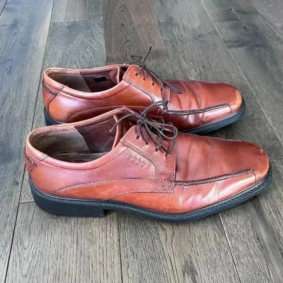 Ecco New Jersey Mink Cognac Bike Toe Tie Oxford Dress Shoes Men's Size 43 EU
