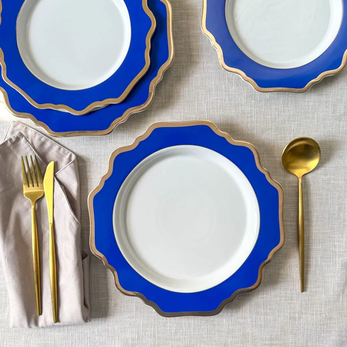 Edit House & Home-Home Artisan Margaux Blue Porcelain Dinner Plate with Gold Rim  Set of 2