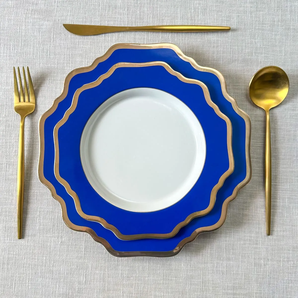 Edit House & Home-Home Artisan Margaux Blue Porcelain Dinner Plate with Gold Rim  Set of 2