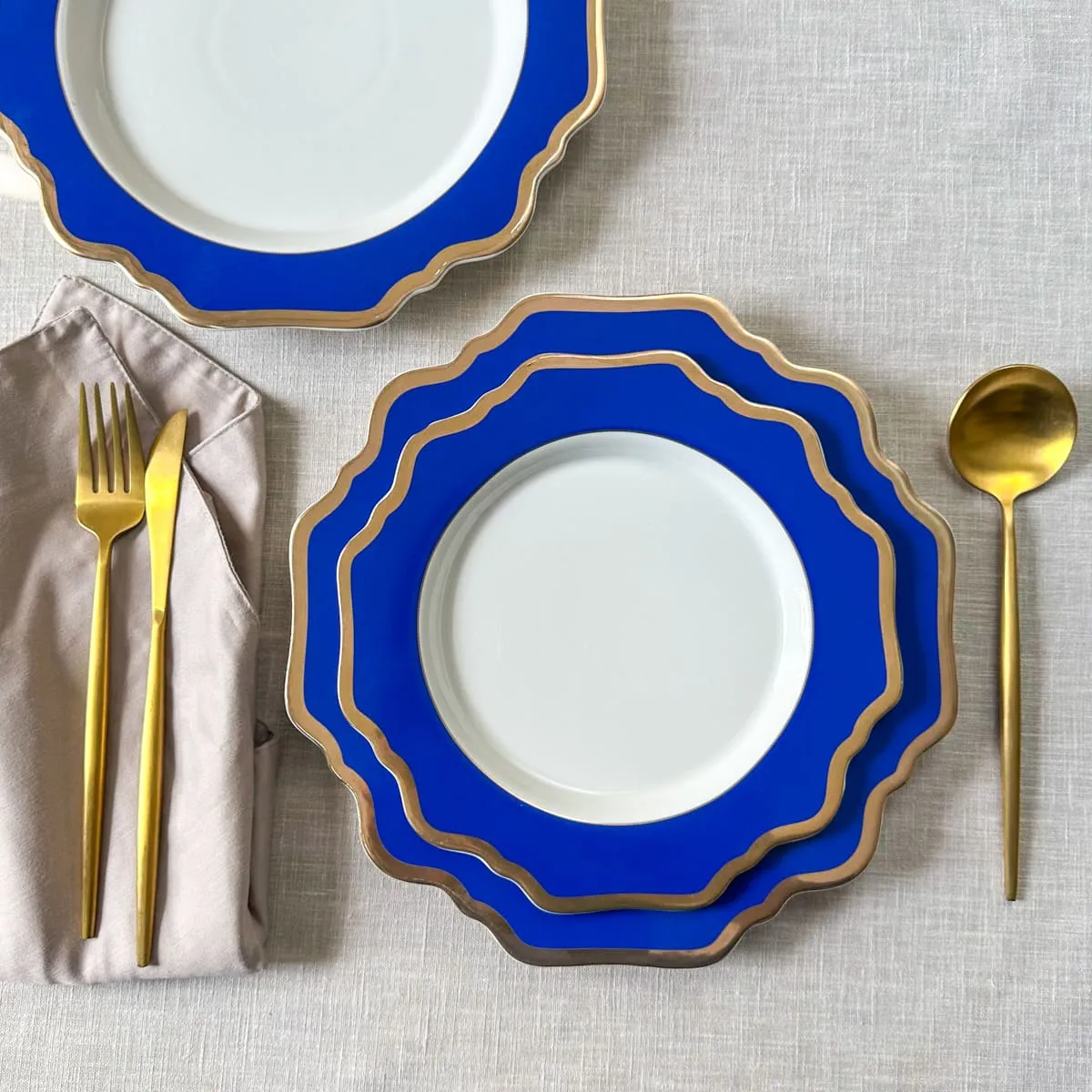 Edit House & Home-Home Artisan Margaux Blue Porcelain Dinner Plate with Gold Rim  Set of 2