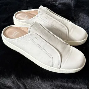 EILEEN FISHER 11 11.5 News Washed Leather Sneaker Mules in White / Light Grey