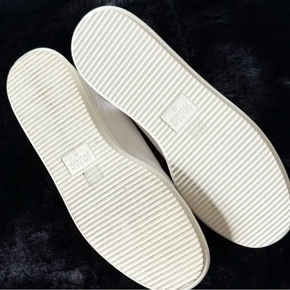 EILEEN FISHER 11 11.5 News Washed Leather Sneaker Mules in White / Light Grey
