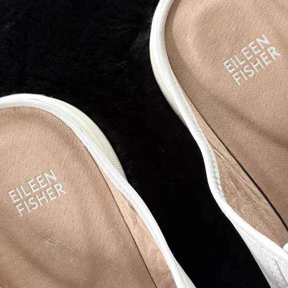 EILEEN FISHER 11 11.5 News Washed Leather Sneaker Mules in White / Light Grey