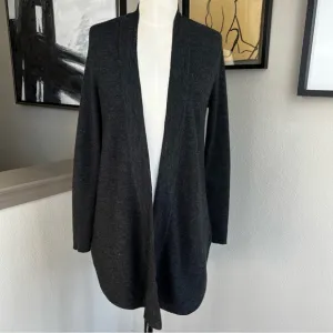 EILEEN FISHER charcoal gray wool open front cardigan with curved hem